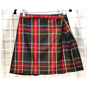 Sim and Sam Wrap Mini Skirt Womens Size XS Red Black Blue Plaid Holiday Festive